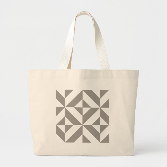 Silver Grey Geometric Deco Cube Pattern Large Tote Bag (Front)