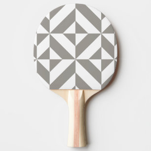 Silver Grey Geometric Deco Cube Pattern Ping Pong Paddle