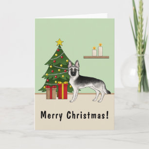 Silver Grey German Shepherd Festive Christmas Tree Card