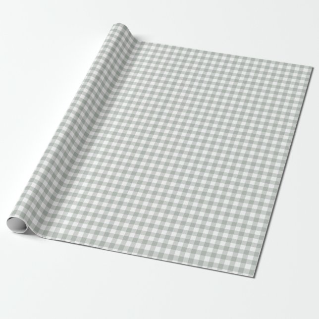 Silver Grey Gingham Wrapping Paper (Unrolled)