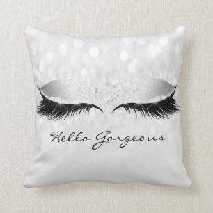 Silver Grey Girly Makeup Lashes Hello Gorgeous Cushion