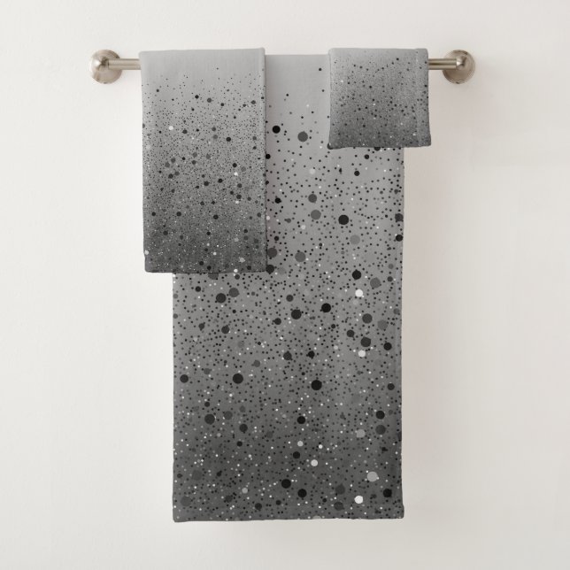 Silver Grey Glamour Sparkly Sparkle Glitter Bath Towel Set (Insitu)