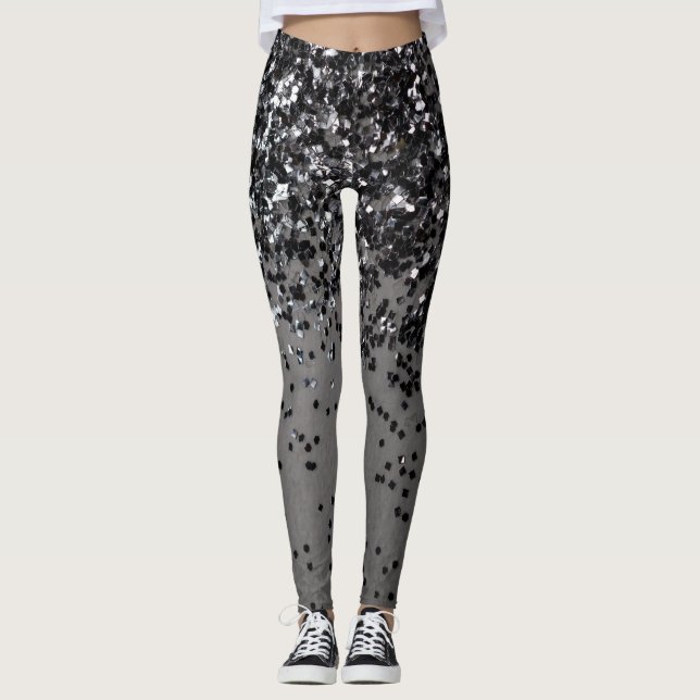 Silver Grey Glitter #4 (Faux Glitter) #shiny #art Leggings (Front)