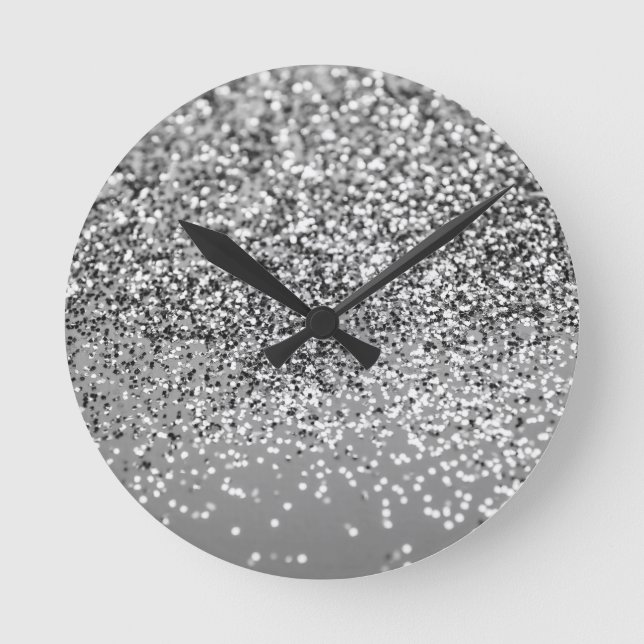 Silver Grey Glitter #5 (Faux Glitter) #shiny #art  Round Clock (Front)