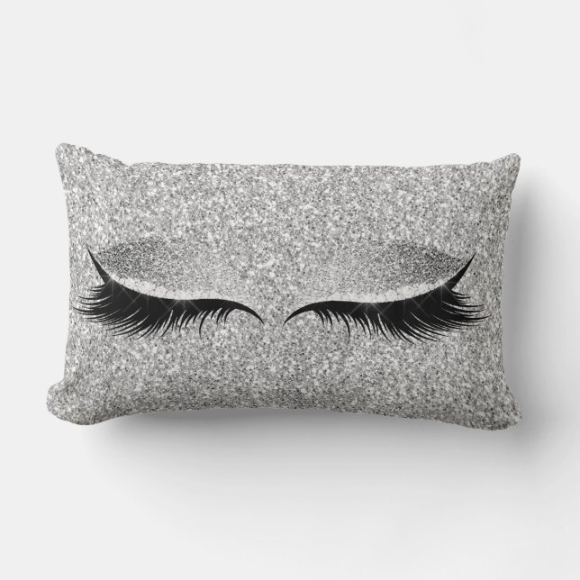 Silver Grey Glitter Black Glam Make Up Beauty Lumbar Cushion (Front)
