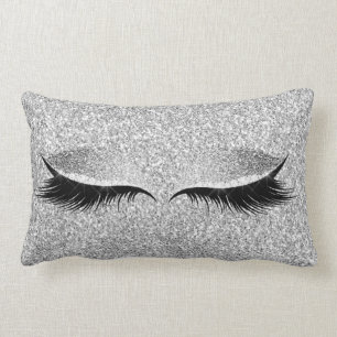 Silver Grey Glitter Black Glam Make Up Beauty Lumbar Cushion