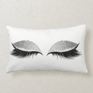Silver Grey Glitter Black Glam Make Up Confetti Lumbar Cushion