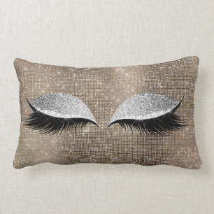 Silver Grey Glitter Black Glam Make Up Gold Sequin Lumbar Cushion