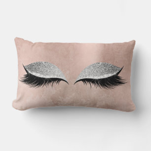Silver Grey Glitter Black Glam Make Up Grey Pink Lumbar Cushion