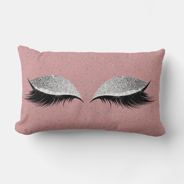 Silver Grey Glitter Black Glam Make Up Powder Pink Lumbar Cushion (Front)