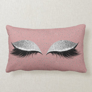 Silver Grey Glitter Black Glam Make Up Powder Pink Lumbar Cushion