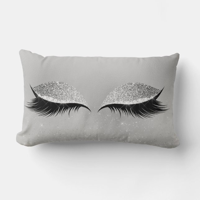 Silver Grey Glitter Black Glam Makeup Eyes Beauty Lumbar Cushion (Front)