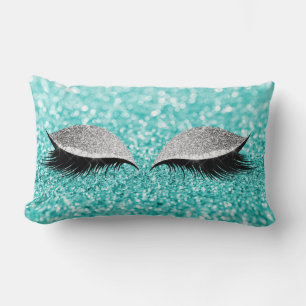 Silver Grey Glitter Black Glam Makeup Tiffany Aqua Lumbar Cushion