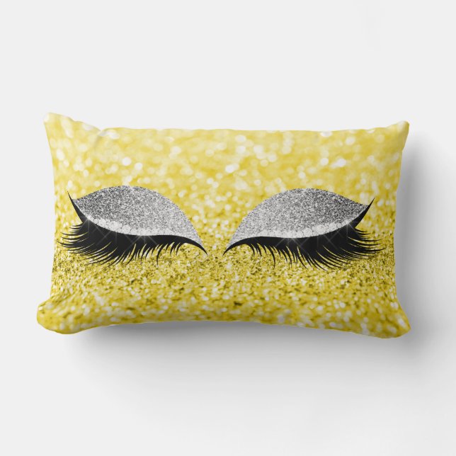 Silver Grey Glitter Black Glam Makeup Yellow Lemon Lumbar Cushion (Front)