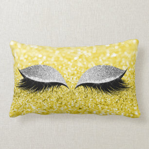 Silver Grey Glitter Black Glam Makeup Yellow Lemon Lumbar Cushion