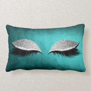 Silver Grey Glitter Black  Makeup Crystals Teal Lumbar Cushion