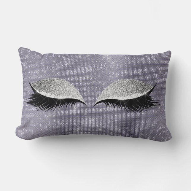 Silver Grey Glitter Black MakeUp Purple Sequin Lumbar Cushion (Front)