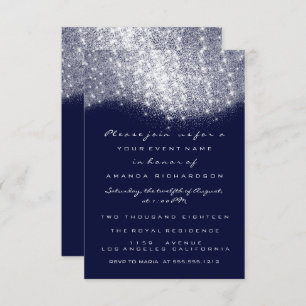 Silver Grey Glitter Blue Navy Formal Invitation