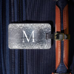 Silver Grey Glitter Brushed Metal Monogram Script Luggage Tag<br><div class="desc">Glam Silver Grey Glitter Sparkle Brushed Metal Girly Script Monogram Luggage Tag</div>