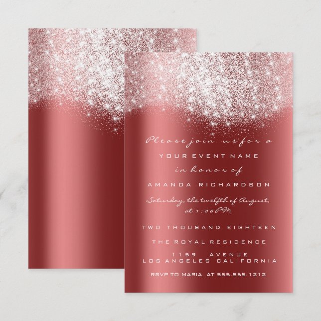 Silver Grey Glitter Burgundy Red Formal Invitation (Front/Back)