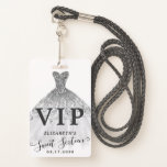 Silver Grey Glitter Dress Sweet 16 VIP Birthday ID Badge<br><div class="desc">Silver Grey Glitter Sparkle Watercolor Dress Sweet 16 VIP Birthday Badge</div>