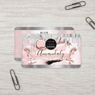Silver Grey Glitter Drips Frame Qr Code Logo SPA Business Card