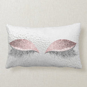 Silver Grey Glitter Eyes Pink Glam Makeup Glass Lumbar Cushion