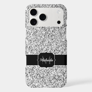 Silver grey glitter faux sparkles Monogram