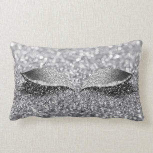 Silver Grey Glitter Lash Glam Makeup Monochroatic Lumbar Cushion