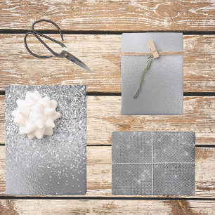 Silver Grey Glitter look Foils Wrapping Paper Sheet