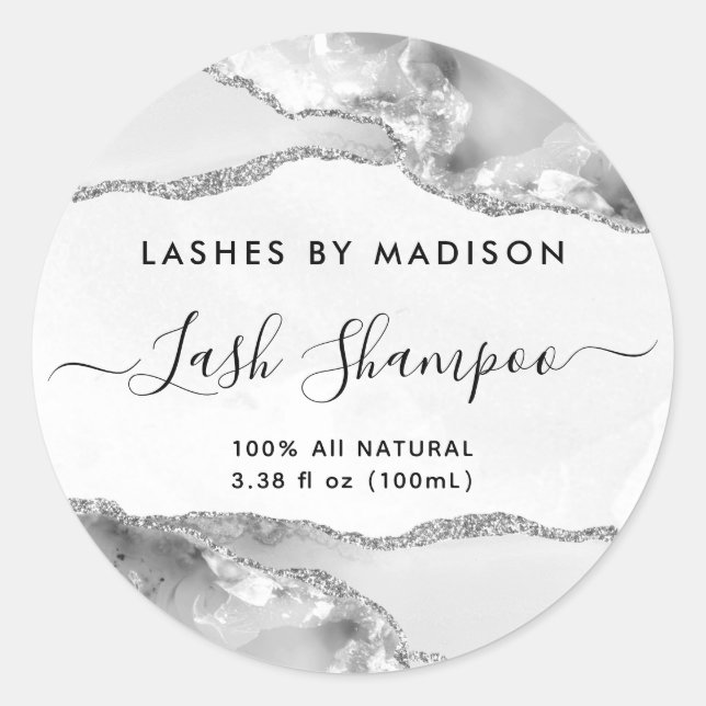 Silver Grey Glitter Marble Agate Product Label (Front)