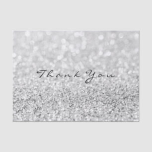 Silver Grey Glitter Metallic Thank You Name Tissue Paper