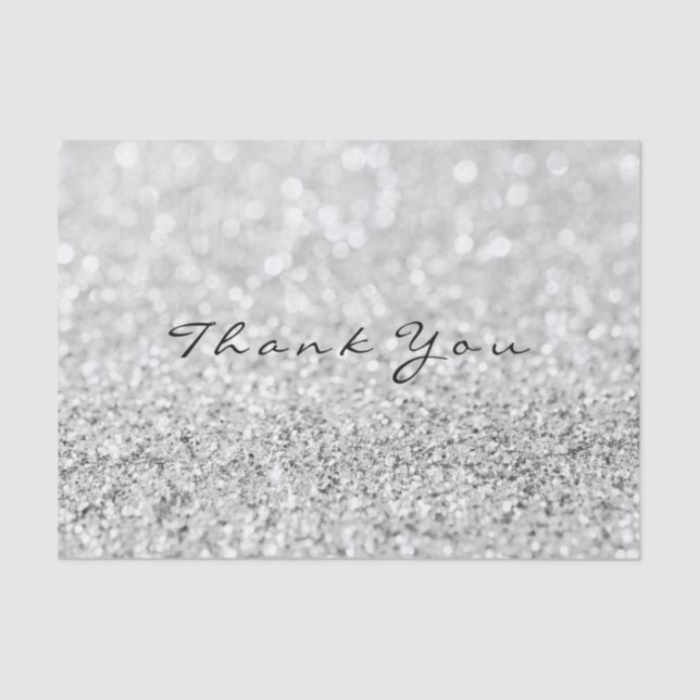 Silver Grey Glitter Metallic Thank You Name Tissue Paper (Front)