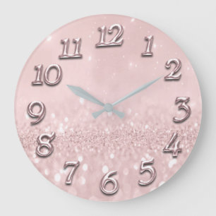 Silver Grey Glitter Minimal Pink Rose Pastel Girly Large Clock