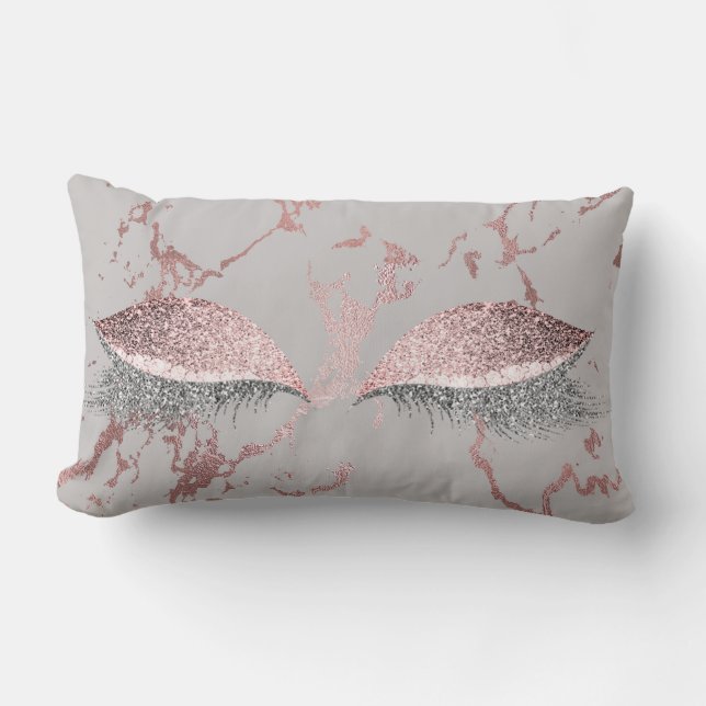 Silver Grey Glitter Rose Gold Pink  Makeup Marble Lumbar Cushion (Front)
