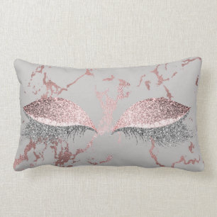 Silver Grey Glitter Rose Gold Pink  Makeup Marble Lumbar Cushion
