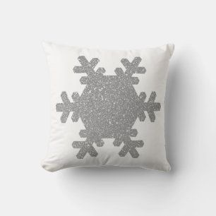 Silver Grey Glitter Snowflake Pattern Christmas Cushion