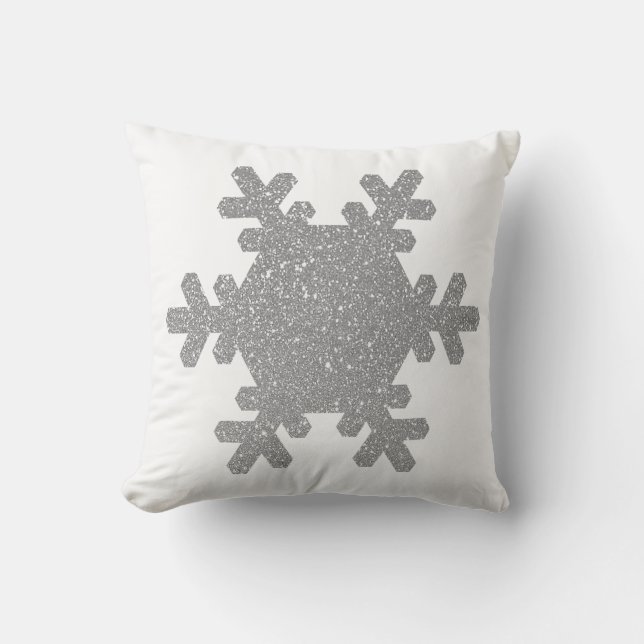 Silver Grey Glitter Snowflake Pattern Christmas Cushion (Front)