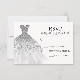 Silver Grey Glitter Sparkle Dress Gown Script RSVP Card