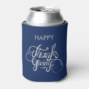 Silver Grey Glitter Text Design- Thanksgiving Can Cooler