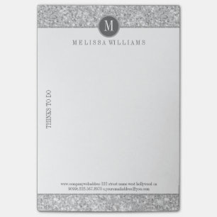 Silver Grey Glitter Texture & White Post-it Notes