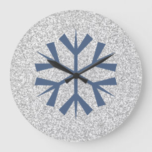Silver Grey Glitter With Blue Snowflake Large Clock