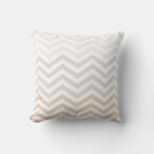 Silver Grey Gold Chevron Cushion (Front)