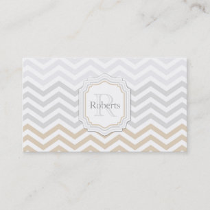 Silver Grey Gold Chevron Monogram Business Card