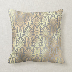 Silver Grey Gold Damask Antonietta Champaigne Cushion