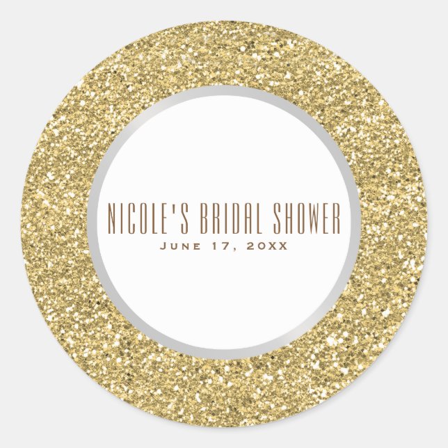 Silver Grey Gold Glitter Elegant Wedding Favour Classic Round Sticker (Front)