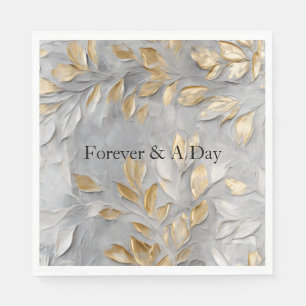Silver Grey Gold Leaves Napkin