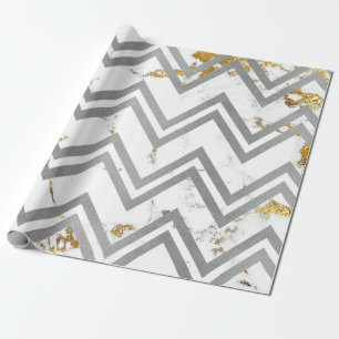 Silver Grey Gold Marble Carrara Chevron Zig Zag Wrapping Paper