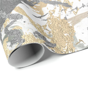 Silver Grey Gold Marble Shiny Metallic White Ivory Wrapping Paper