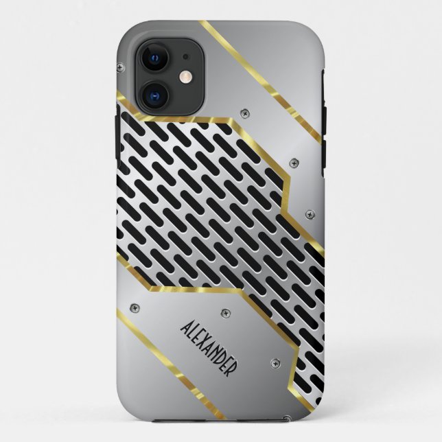 Silver Grey & Gold Shiny Metallic Look Case-Mate iPhone Case (Back)